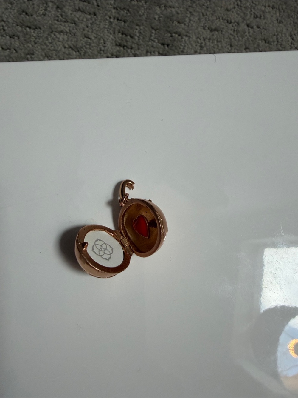 Kendra Scott Rose Gold Locket Necklace with Red Heart Accent